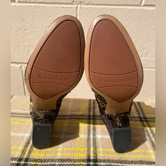 Franco Sarto Olympia Black and Gold Asian Inspired Embroidered Ankle Booties - Picture 7 of 9